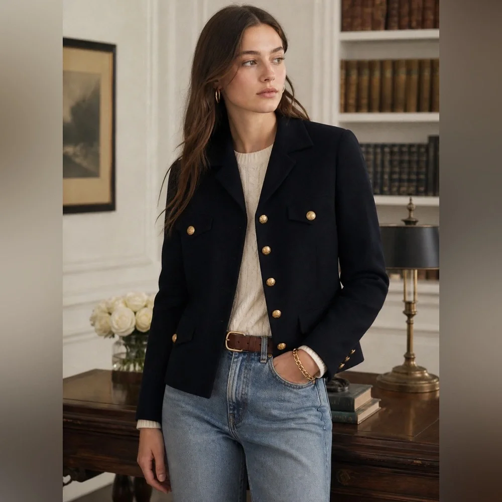 Ralph Lauren Navy Blazer with Gold Crest Buttons Size 6 Classic Chic - Picture 5 of 5